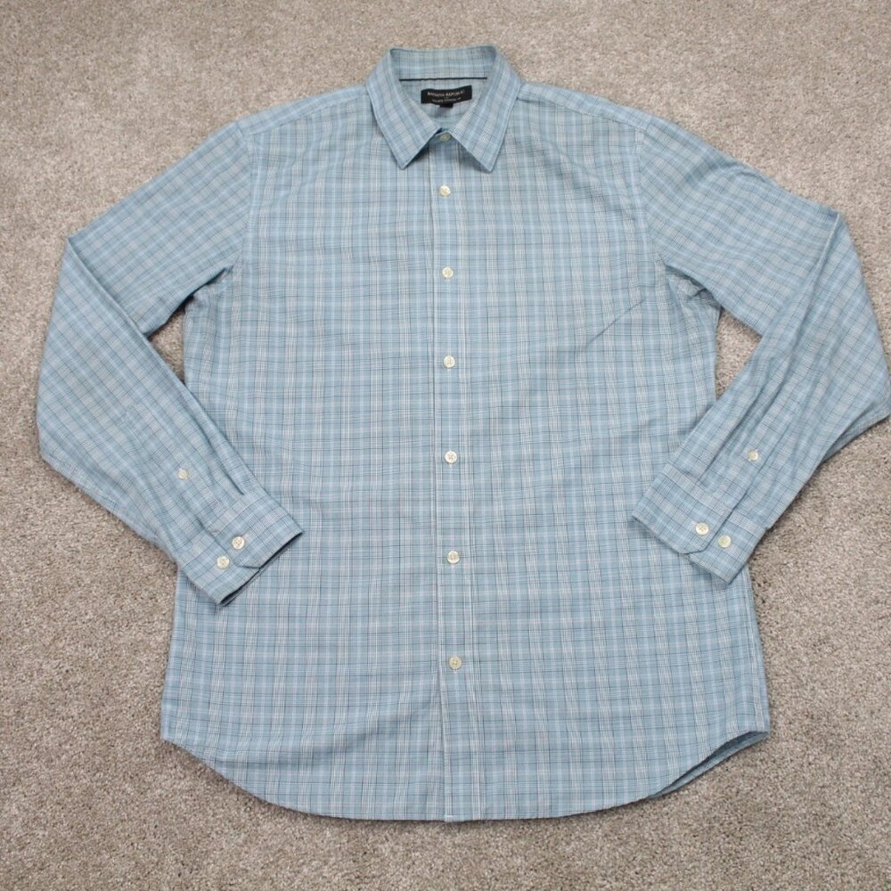 Banana Republic Shirt Mens Medium Blue/White Non-Iron Standard Fit L/S Button Up
